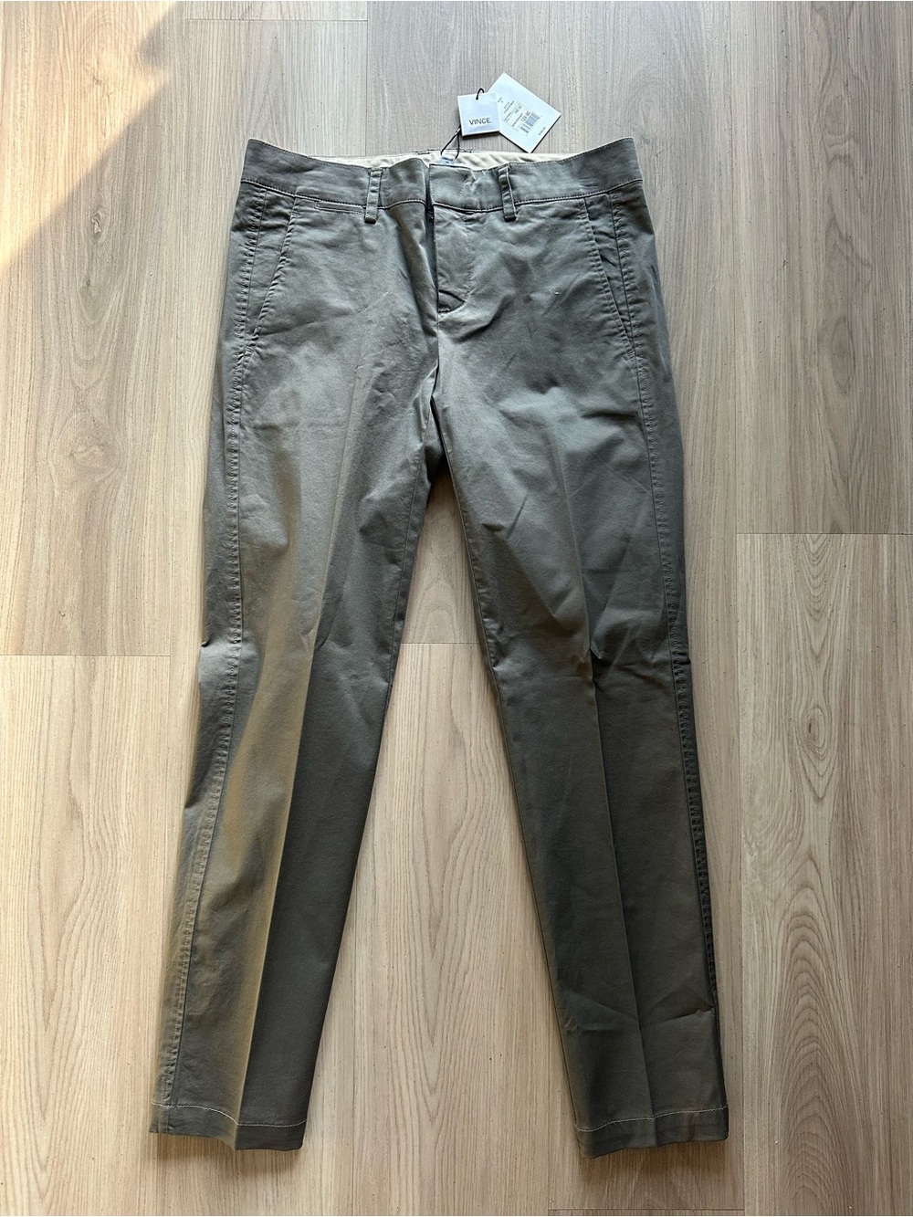 Vince Slim Olive-Grey Single-Pleat Pants